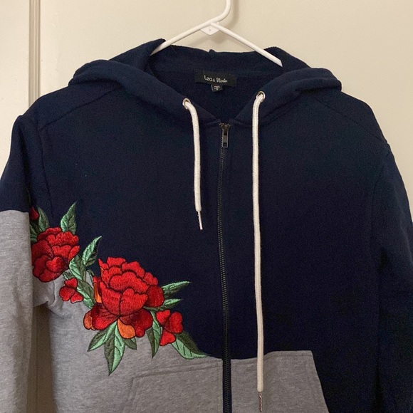 lea & viola navy and gray floral zip hoodie size: L - Picture 2 of 8